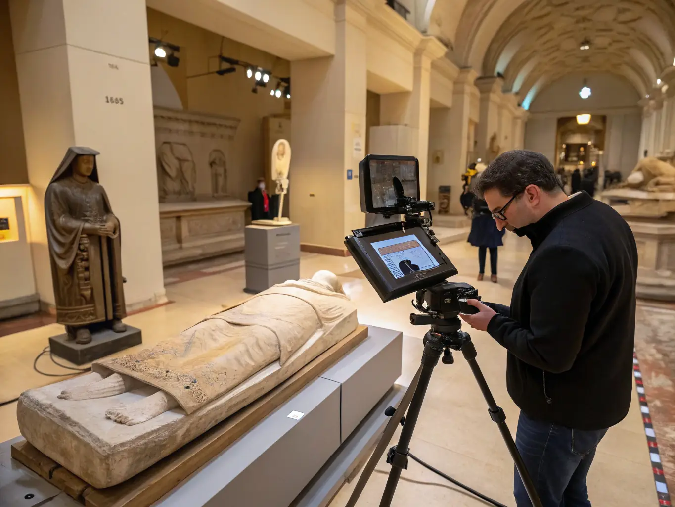 A photograph showcasing a group of museum professionals participating in a workshop on digital archiving, held at a regional museum in Burgundy.